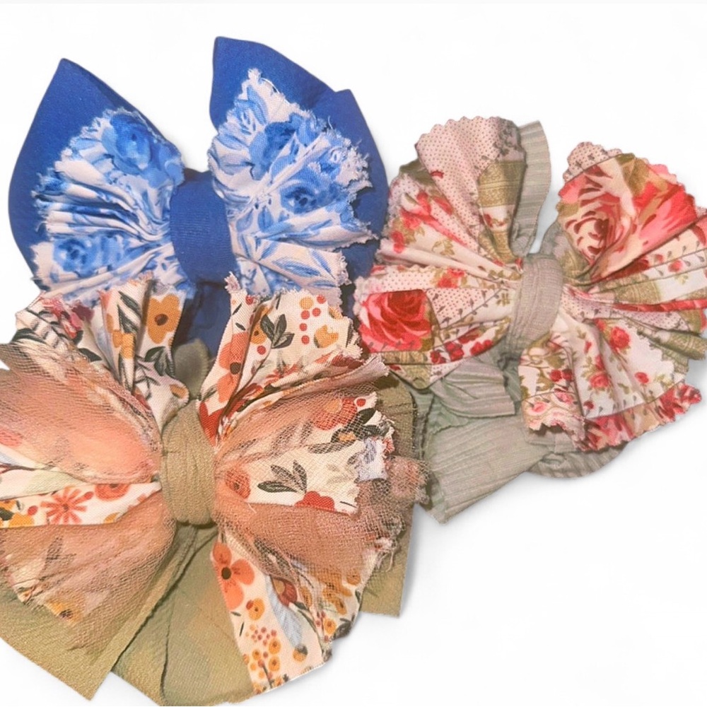 Baby Floral textured Fabric Bow Headwraps